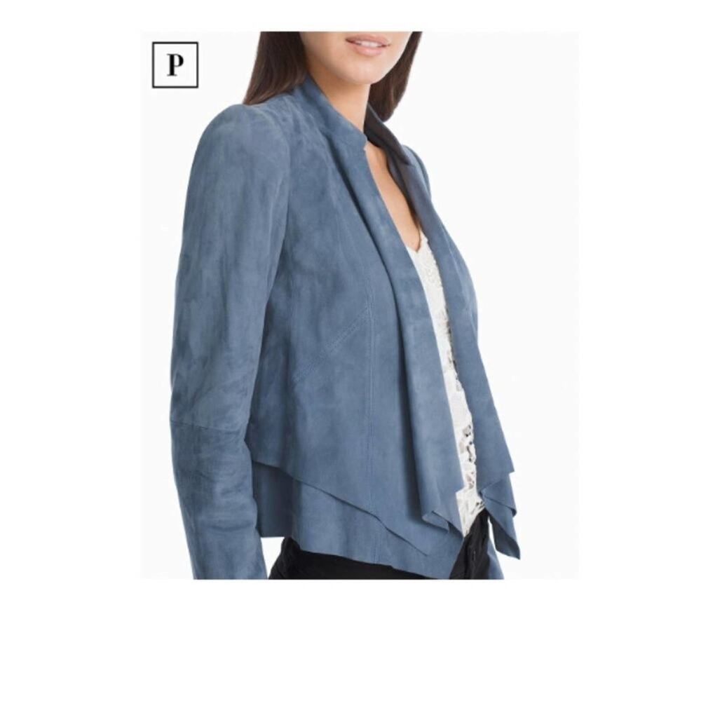 Whbm Soft Blue Drop-Front Suede Jacket Size Large… - image 4